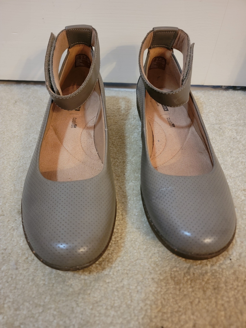 Clarks Women's Gray Perforated Ankle-Strap Flats